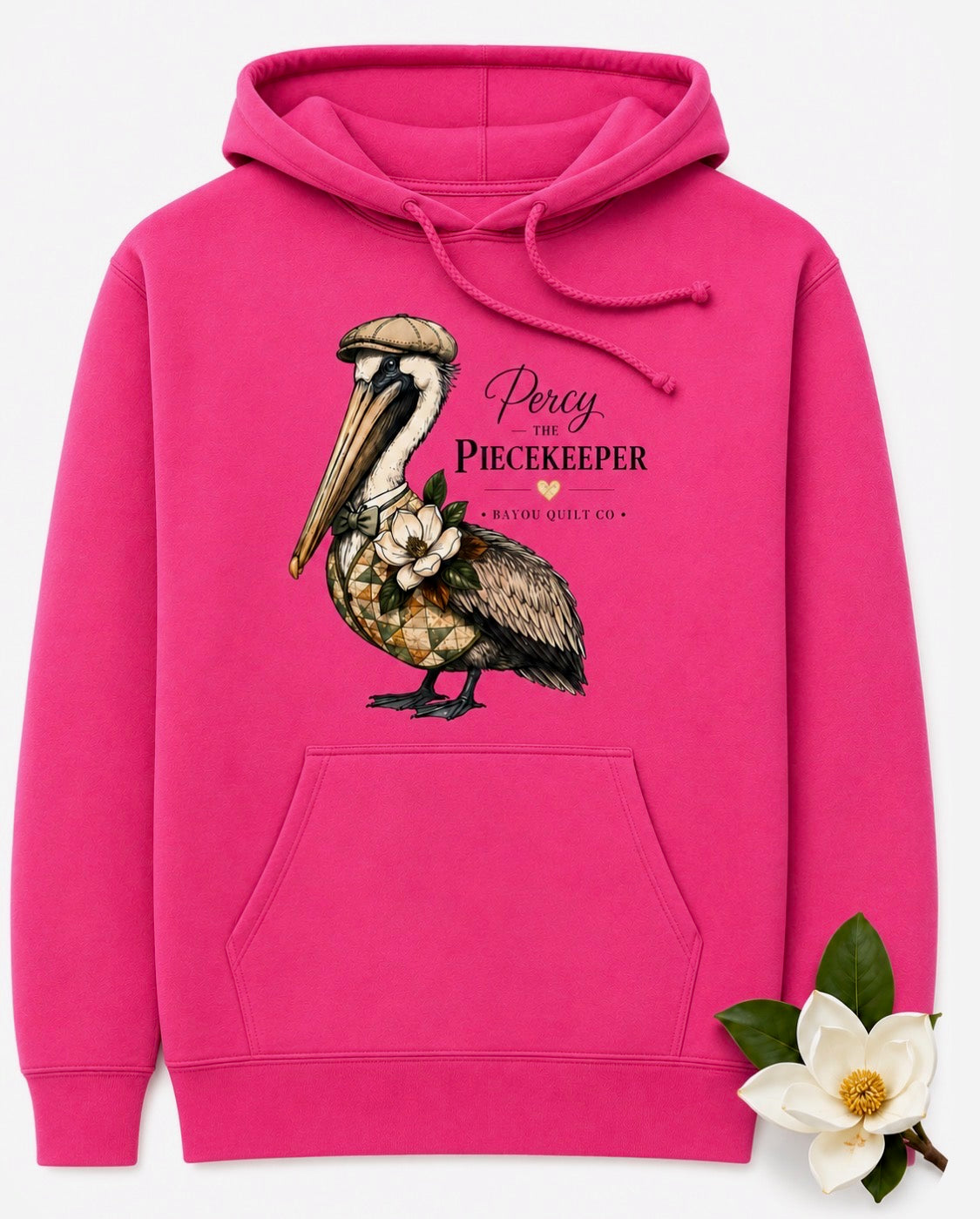 Bayou Quilt Co. Hooded Percy Sweatshirt – Round Seal - Hot Pink