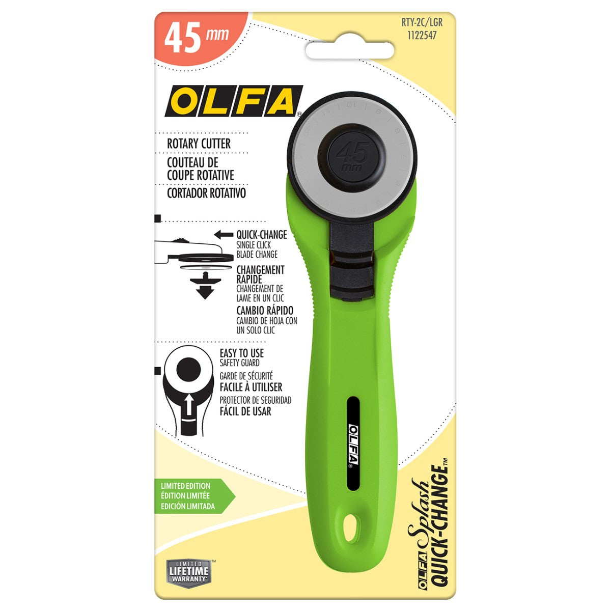 OLFA 45mm Quick-Change Rotary Cutter, Lime