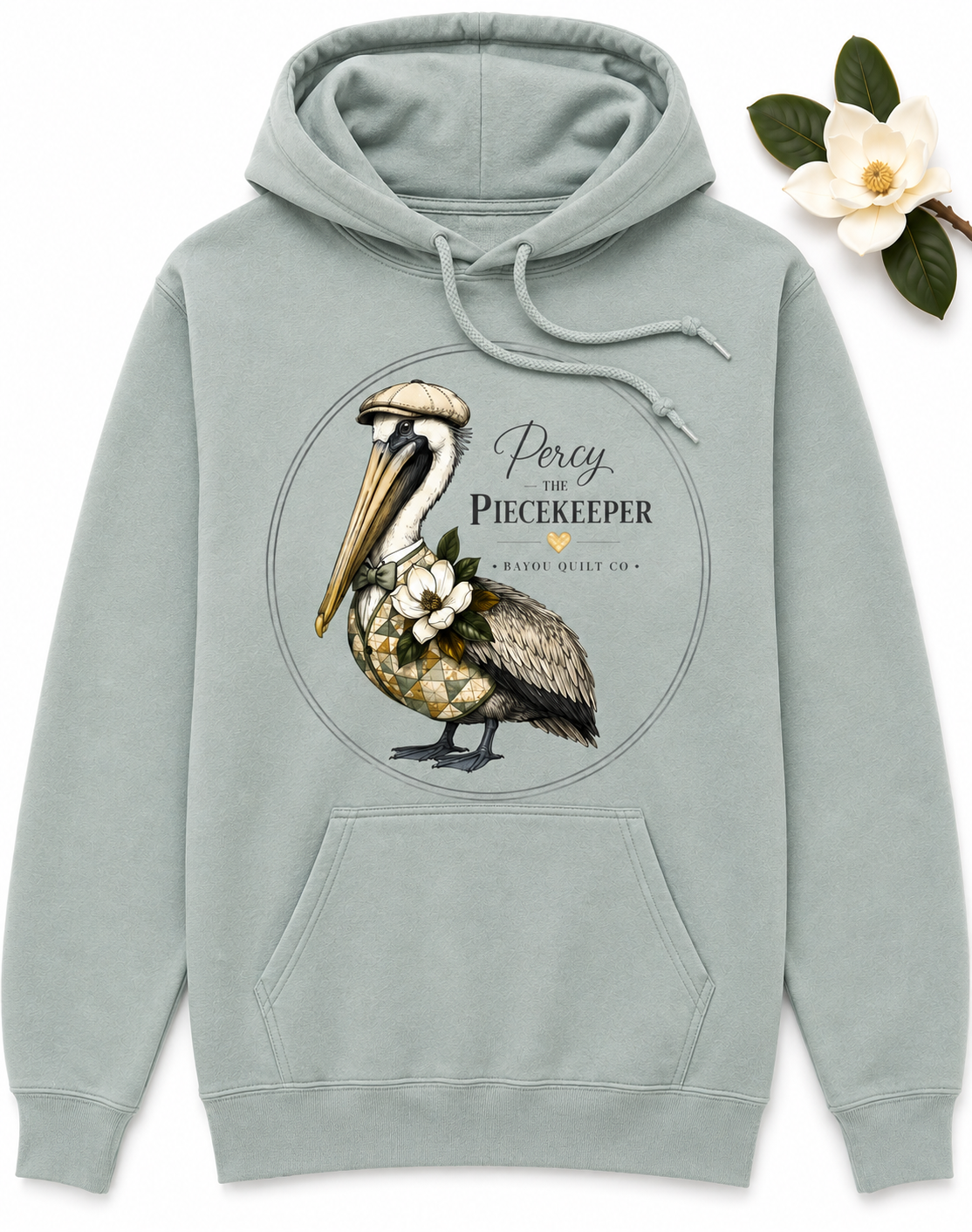 Bayou Quilt Co. Hooded Percy Sweatshirt – Round Seal - Sage