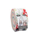 One Fine Day jelly roll by Bonnie & Camille for Moda Fabrics, rolled showing red, mint, green, and orange floral prints